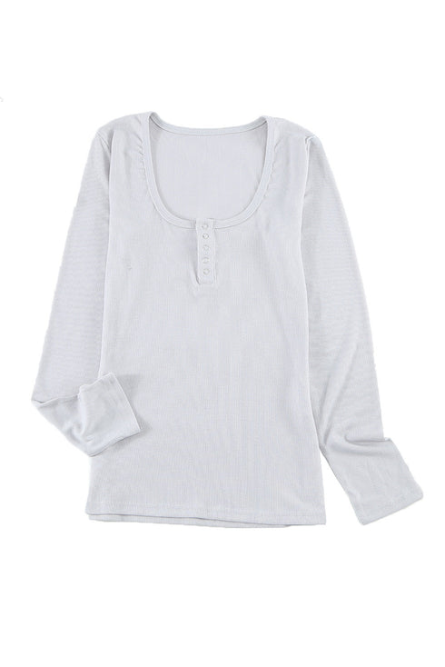 U Neck Button Knit Long Sleeve Top